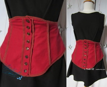 ceinture d'ornement sur robe, 38-S, serre-taille rouge-brique lin-coton