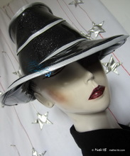 futuristic-retro rain-hat, -Milana- silver-sequins-black and pearly white, L 