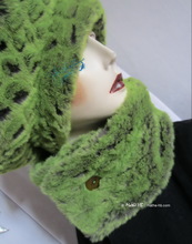 collar scarf, alligator green flash and grey faux fur, winter collar