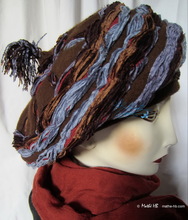 Winter-Mütze, Schokolade und Kastanie-brown grau-blau Wolle-Samte, Mongolin-Stil Kopfbedeckung