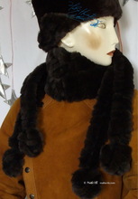 chocolate and black coffee scarve, 4 PomPom, faux fur  
